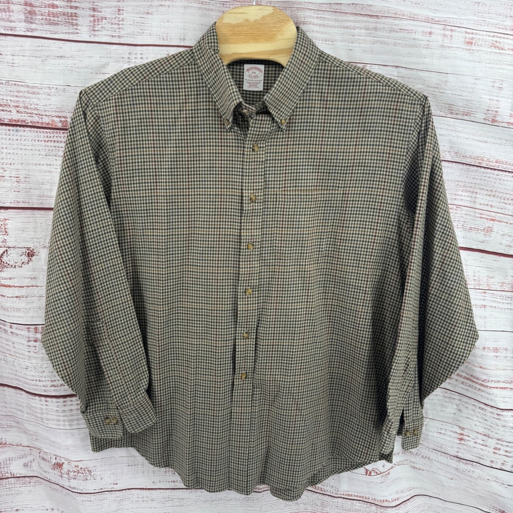 Brooks Brothers Shirt Mens 2XL Cotton Wool Check‎ Button Down Casual